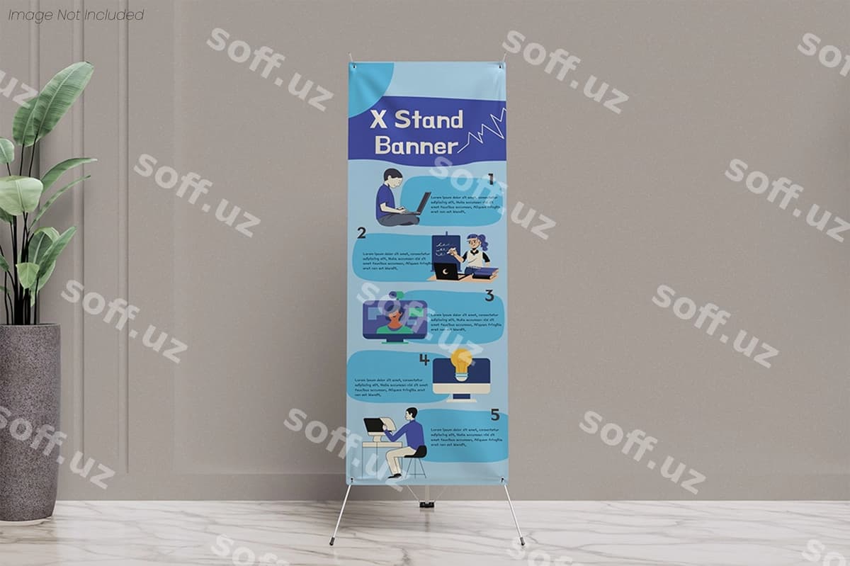 X stoyka banner biznes infografikasi bilan | X stand banner with business infographic