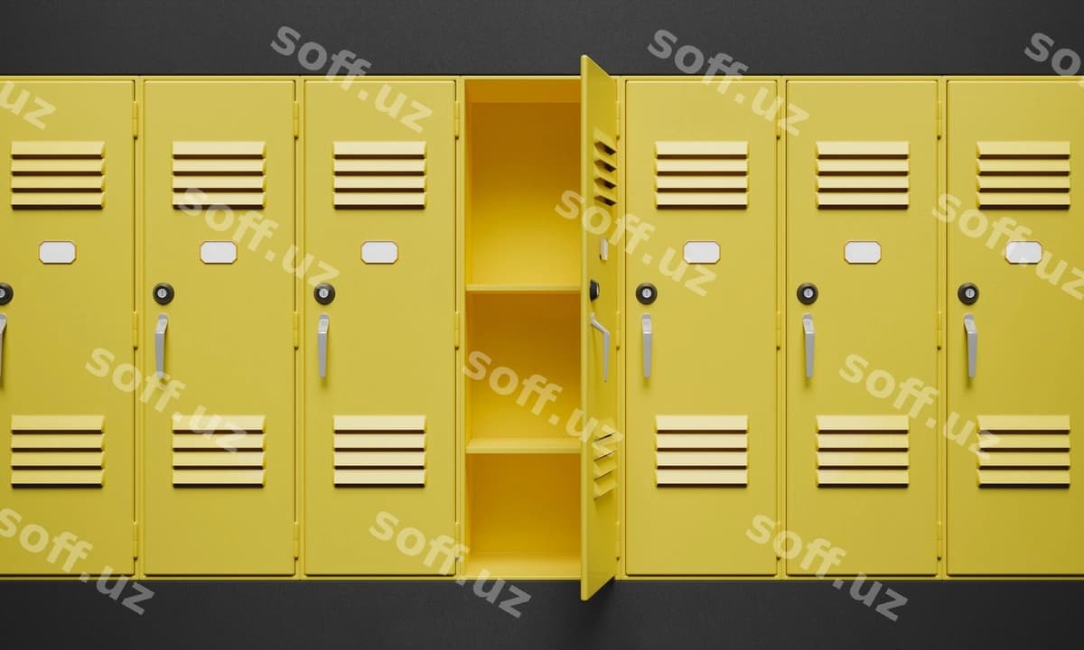 Sariq shkaflar ulardan biri ochilgan | Yellow lockers with one them open