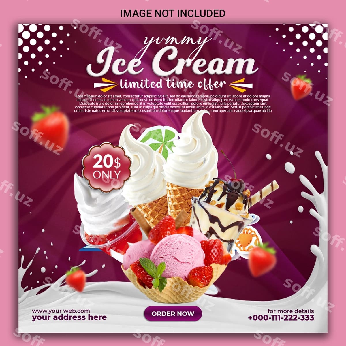Mazali muzqaymoq ijtimoiy media post shabloni | Yummy icecream social media post template