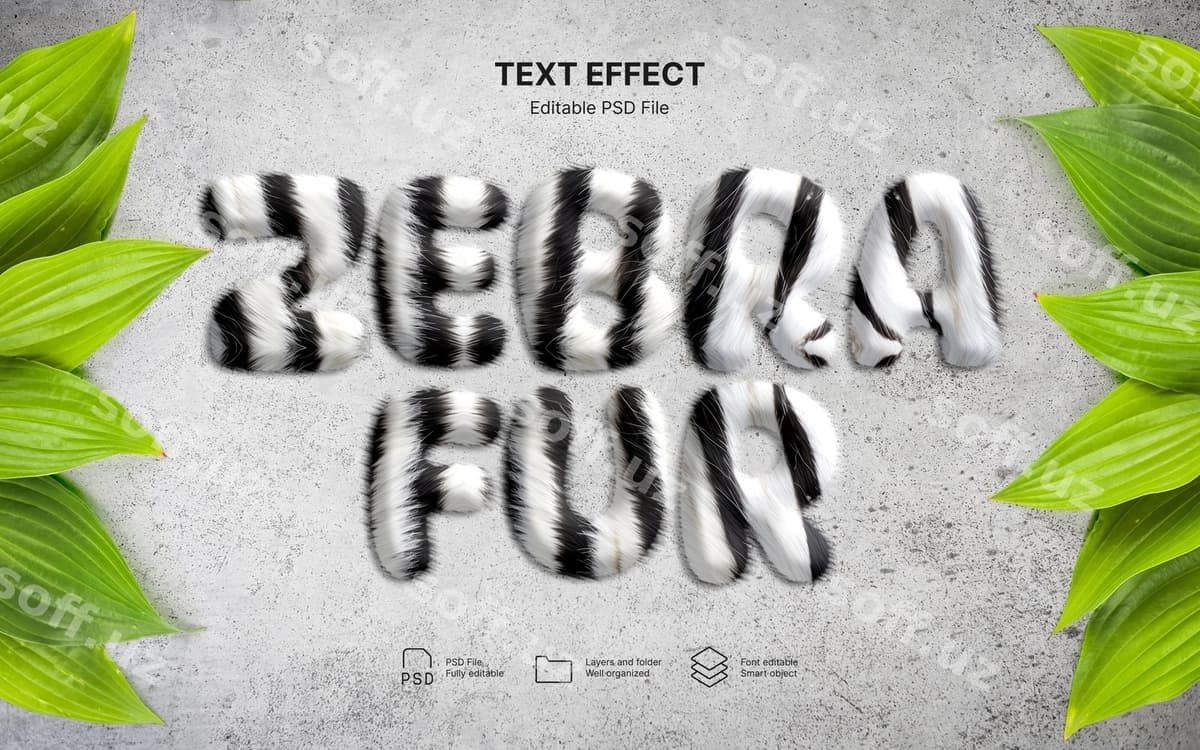Zebra bosima matn effekti | Zebra print text effect