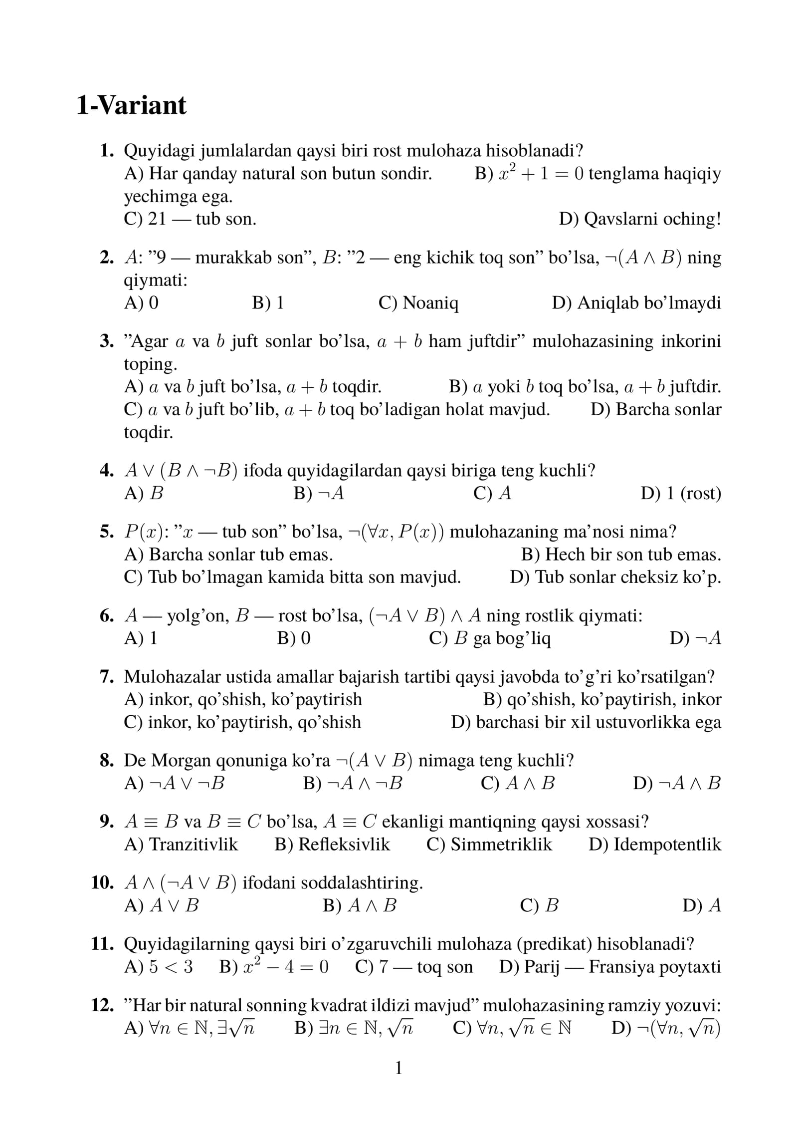 Mulohazalar testi