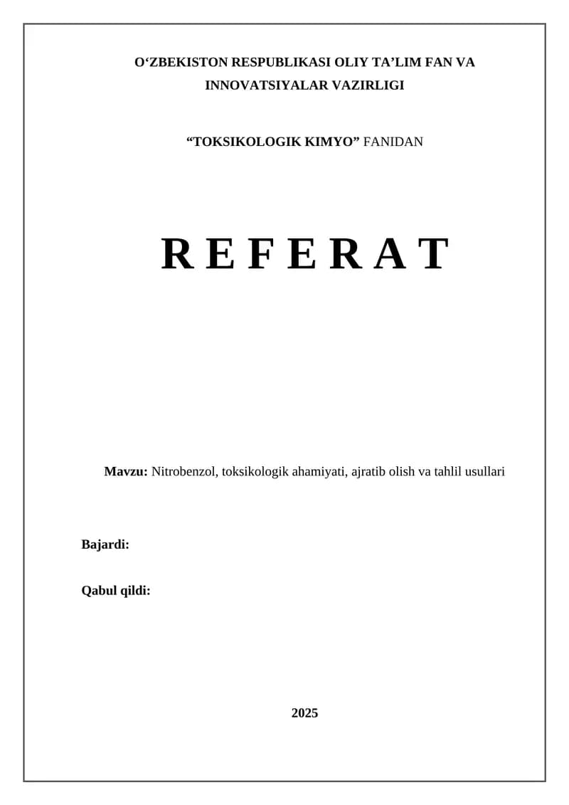 Nitrobenzol toksikologik ahamiyati