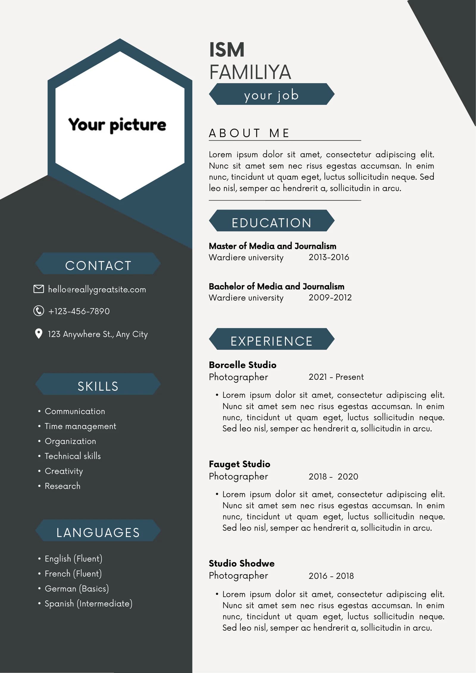 Your Resume (CV), shaxsiy ma'lumotnoma