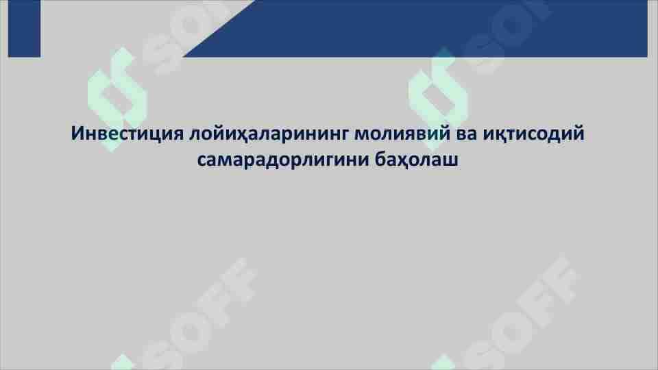 Investitsiya loyihalarining moliyaviy va iqtisodiy samaradorligini baholash