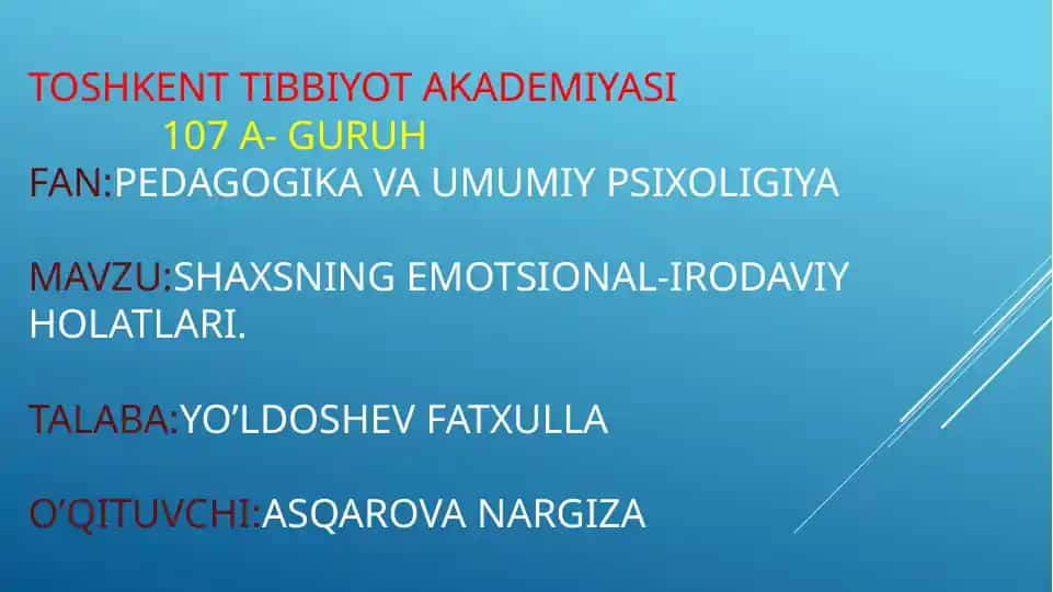 Shaxsning emotsional-irodaviy holatlari