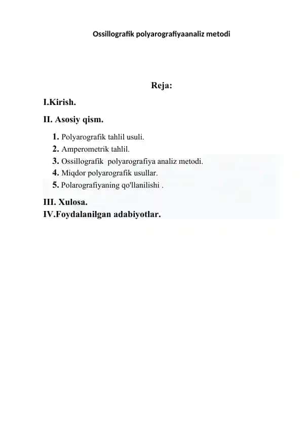 Ossillografik polyarografiya analiz metodi