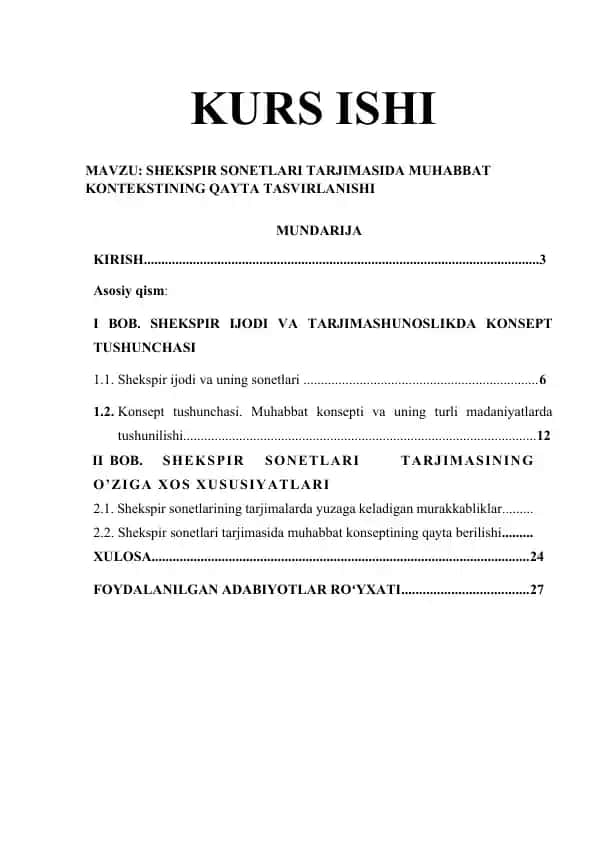 SHEKSPIR SONETLARI TARJIMASIDA MUHABBAT KONTEKSTINING QAYTA TASVIRLANISHI