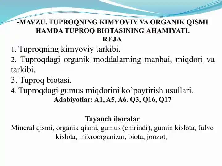 Tuproqning Kimyoviy va Organik Qismi haqida