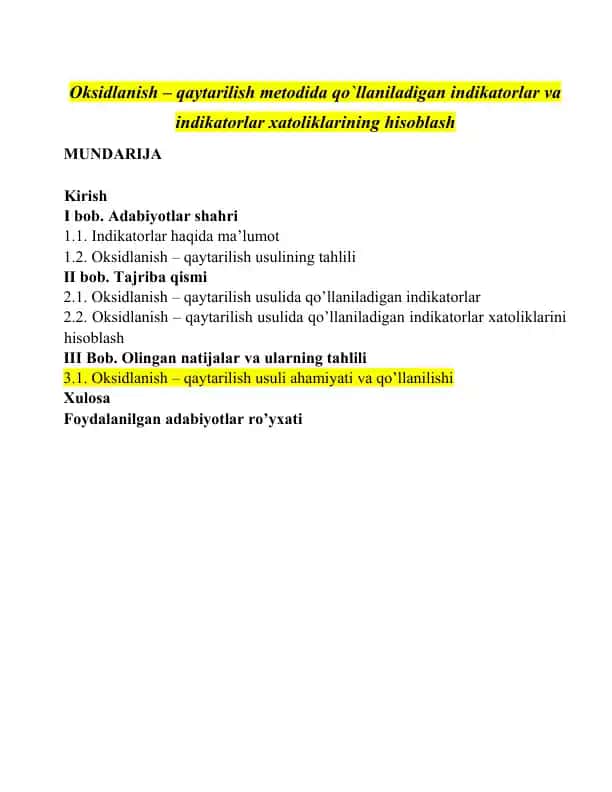 Indikatorlar haqida ma'lumot