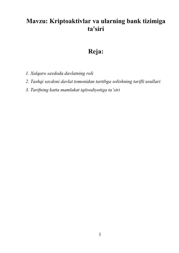 Kriptoaktivlar va ularning bank tizimiga ta'siri