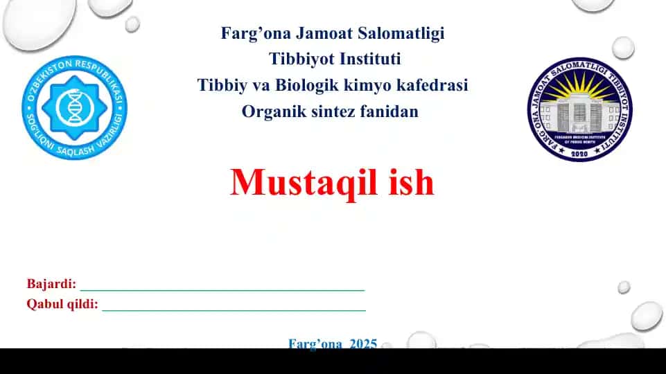 Aromatik uglevodorodlar asosida olinadigan dori preparatlari. Taqdimot 11 bet.