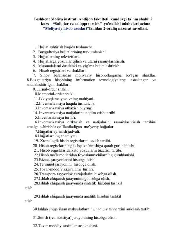 Moliyaviy hisob asoslari