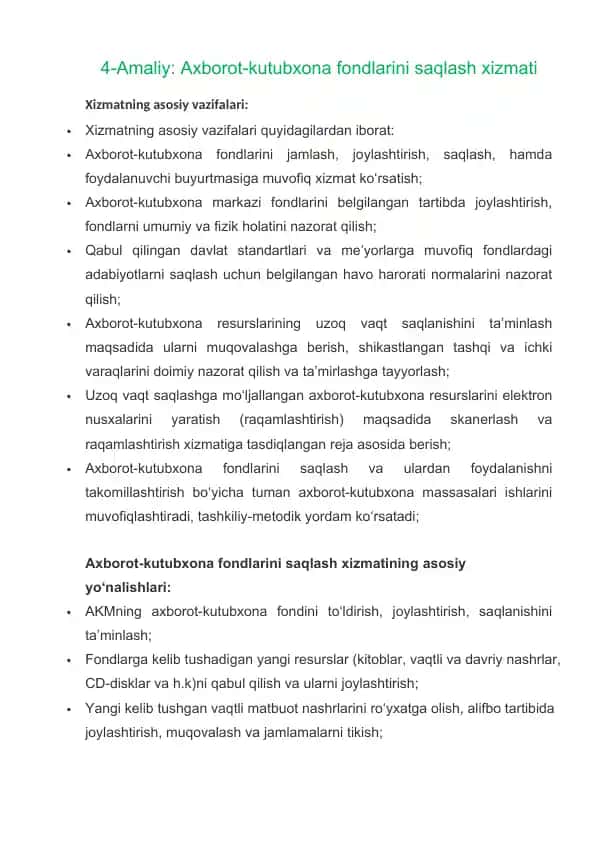 Axborot-kutubxona fondlarini saqlash xizmati