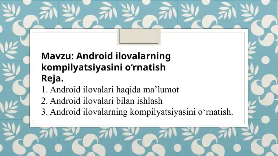 Android ilovalarining kompilyatsiyasini o'rnatish