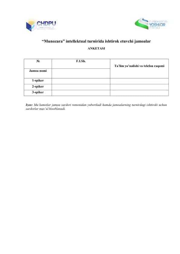Munozara intellektual turniri jamoalari anketa