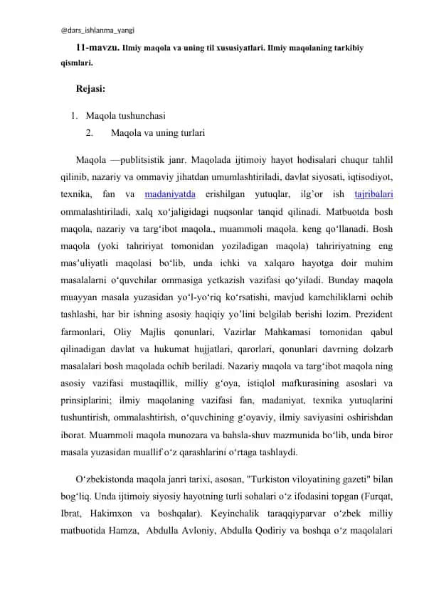 Ilmiy maqola va uning til xususiyatlari