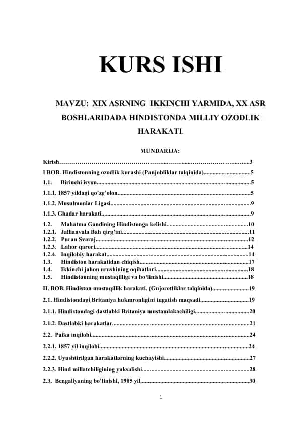XIX asrning ikkinchi yarmida, XX asr boshlarida Hindistonda milliy ozodlik harakati
