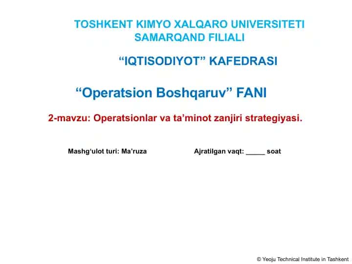 Operatsionlar va taminot zanjiri strategiyasi