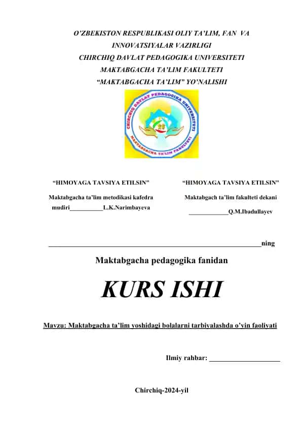 Maktabgacha ta'lim yoshidagi bolalarni tarbiyalashda o'yin faoliyati
