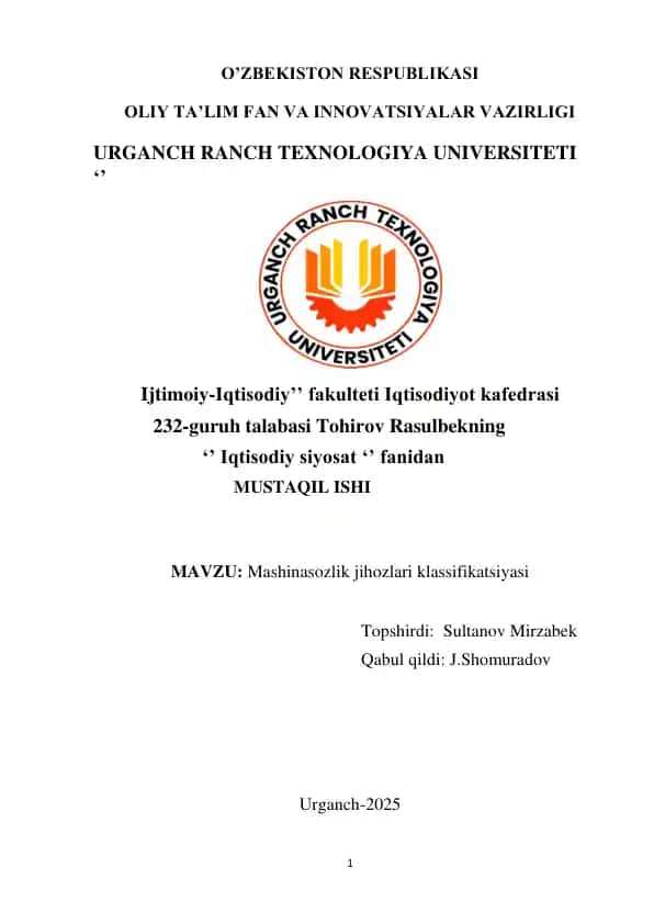 Mashinasozlik texnologiyasi asoslari