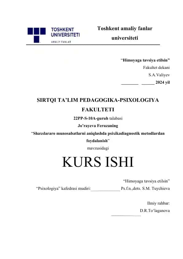 Shaxslararo munosabatlarni aniqlashda psixikadiagnostik metodlardan foydalanish