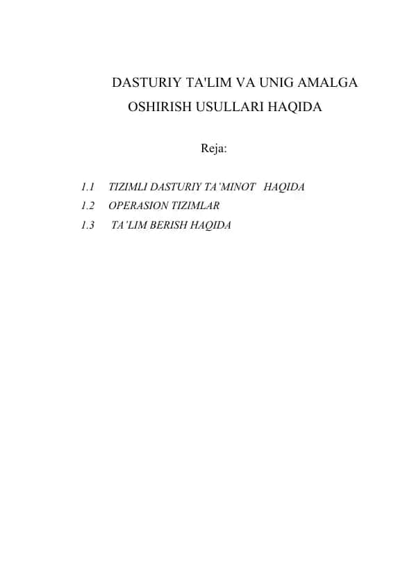 Dasturiy ta'lim va unig amalga oshirish usullari haqida