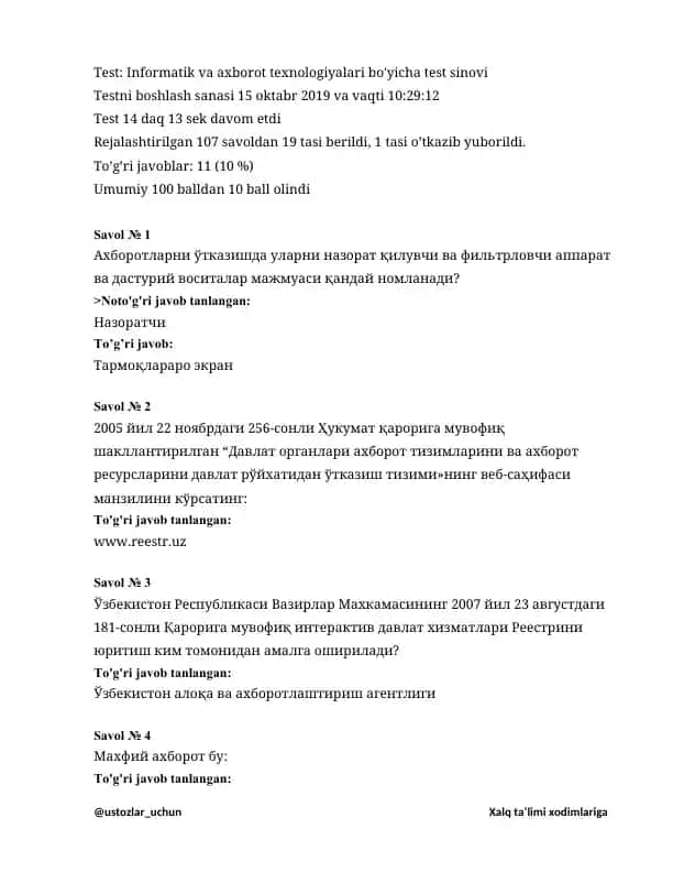 Informatik va axborot texnologiyalari bo'yicha test sinovi