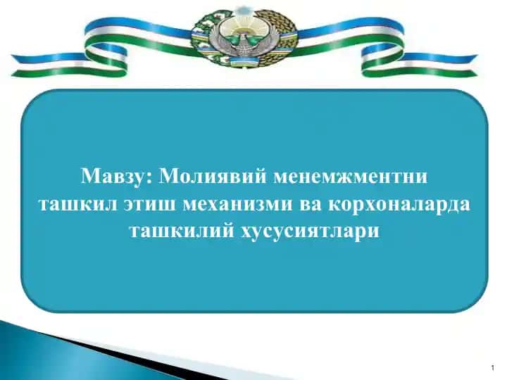 Молиявий менемжментни ташкил этиш механизми ва корхоналарда ташкилий хусусиятлари