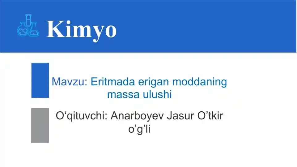 Eritmada erigan moddaning massa ulushi
