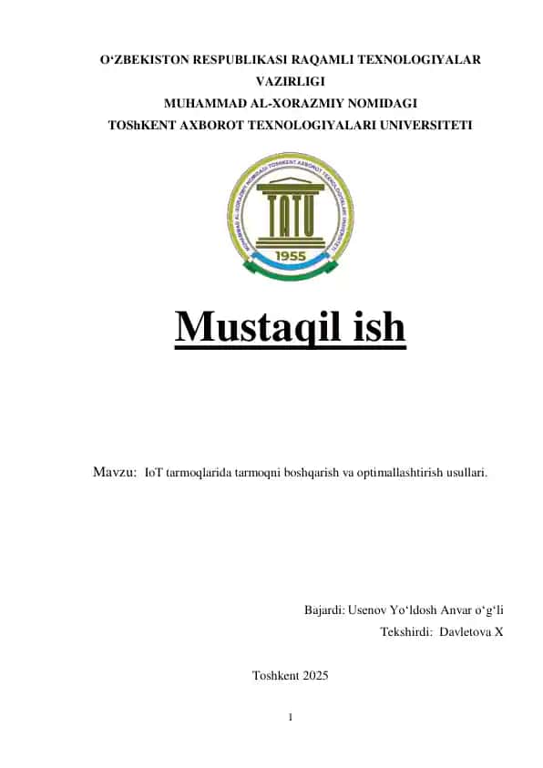 IoT tarmoqlarida tarmoqni boshqarish va optimallashtirish usullari