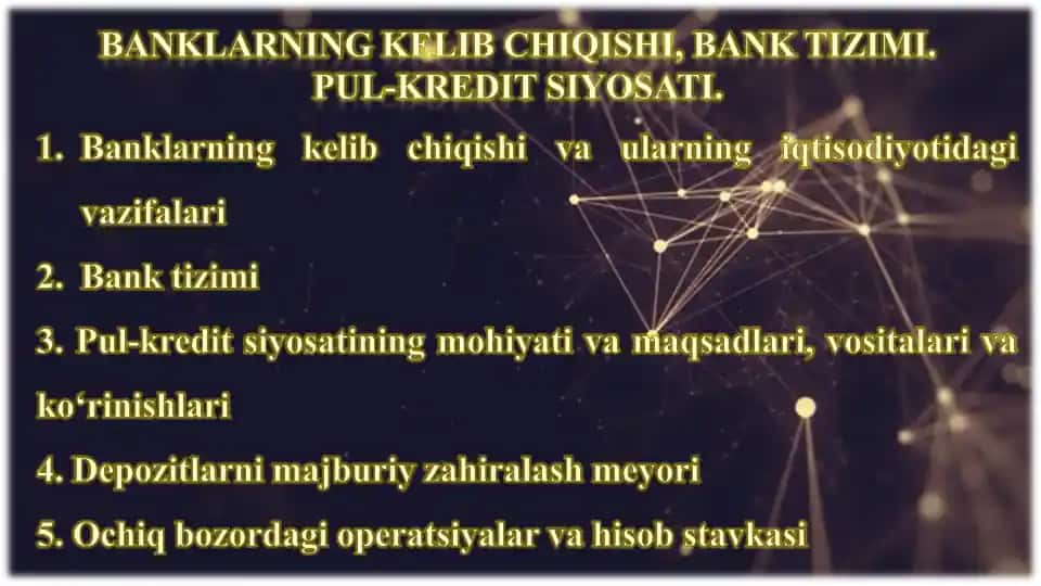 BANKLARNING K&LIB CHIQISHI, BANK TIZIMI. PUL-KREDIT STYOSATI