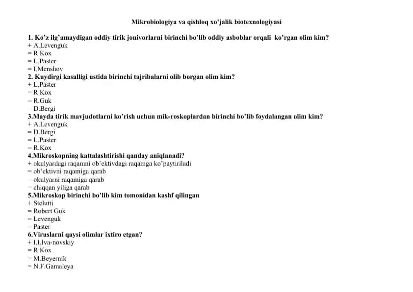 Mikrobiologiya va qishloq xo’jalik biotexnologiyasi
