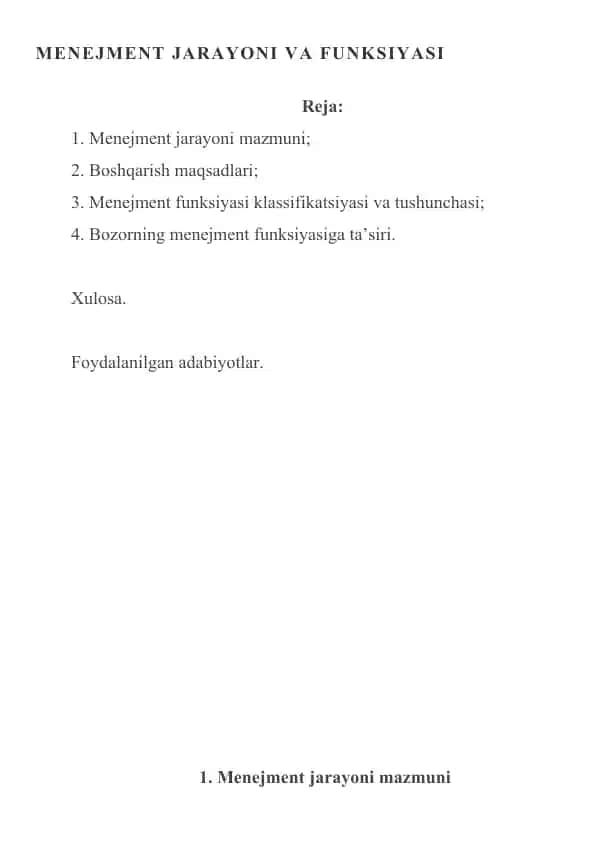 MENEJMENT JARAYONI VA FUNKSIYASI