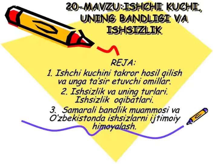 ISHCHI KUCHI, UNING BANDLIGI VA ISHSIZLIK