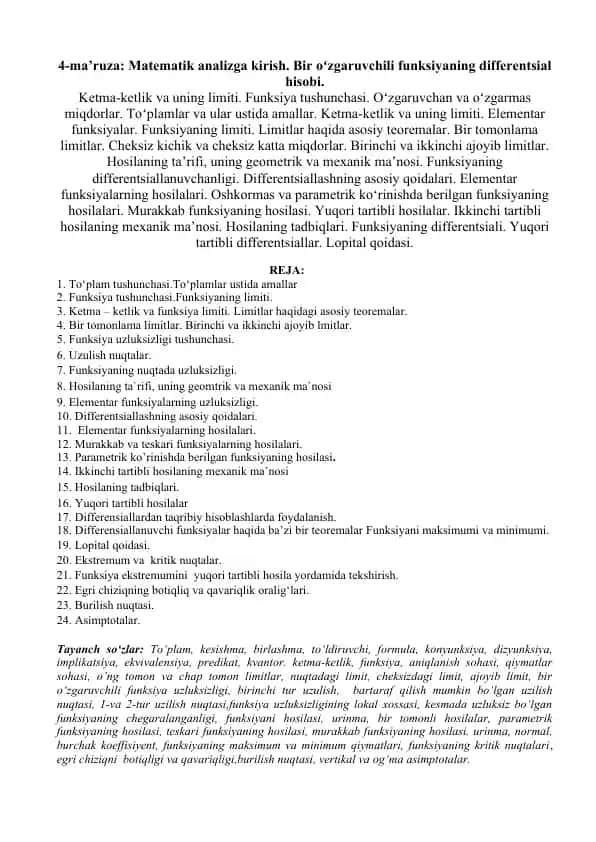 Matematik Analizga Kirish