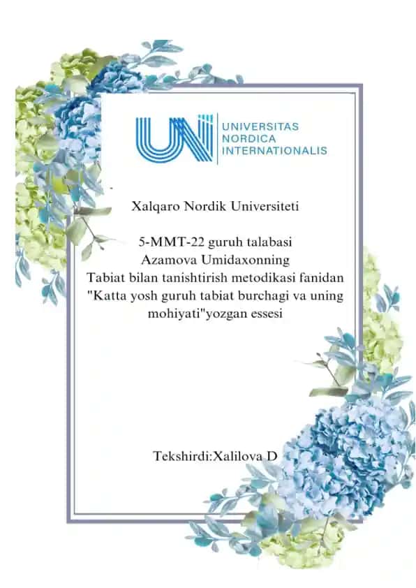 Katta yosh guruh tabiat burchagi va uning mohiyati
