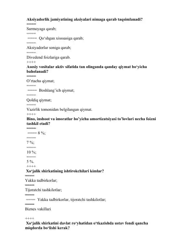 Aksiyadorlik jamiyatining aksiyalari taqsimlanishi