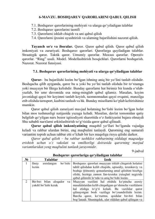 Boshqaruv Qarorlarini Qabul Qilish