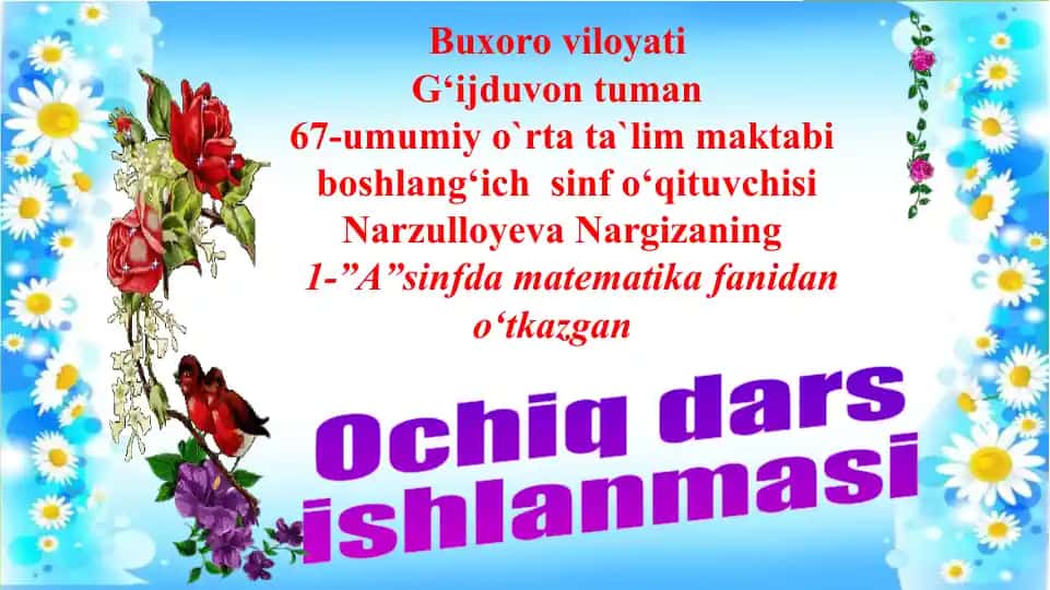Matematika darsi 1-sinf uchun ta'lim o'qituvchisi