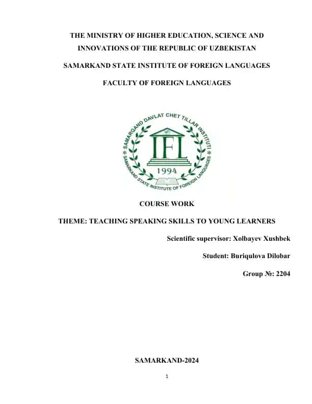 Course Work on Teaching Speaking Skills to Young Learners
