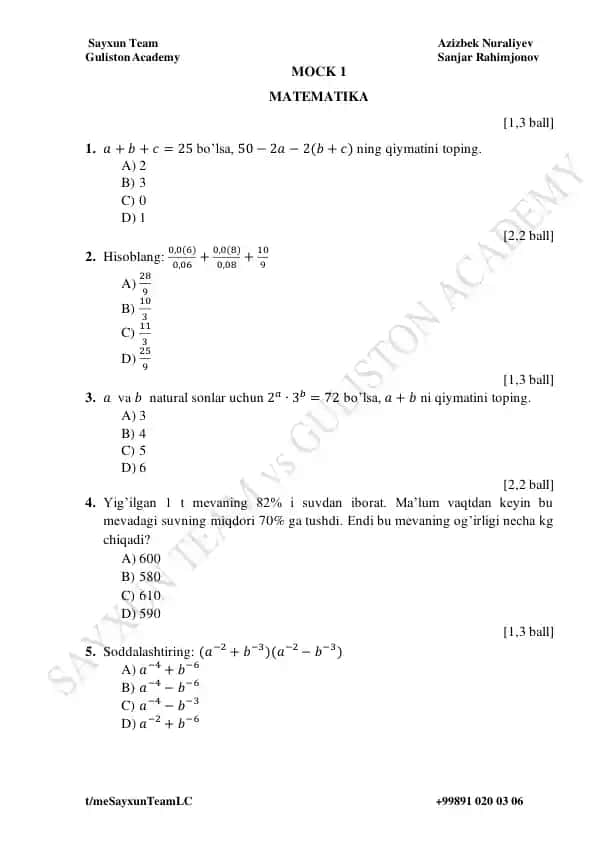 MOCK 1 MATEMATIKA