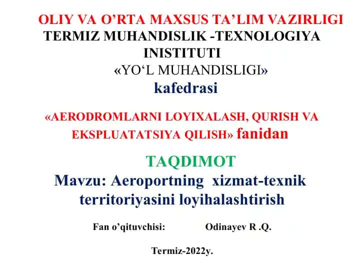 Aeroport xizmat-texnik territoriyasini loyihalash