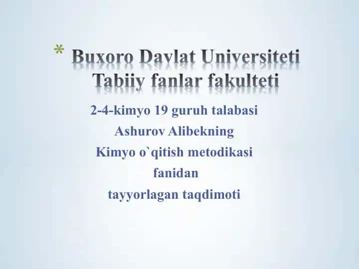 Kimyo o`qitish metodikasi
