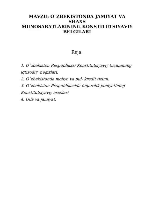 О`zbekistonda Jamiyat va Shaxs Munosabatlari