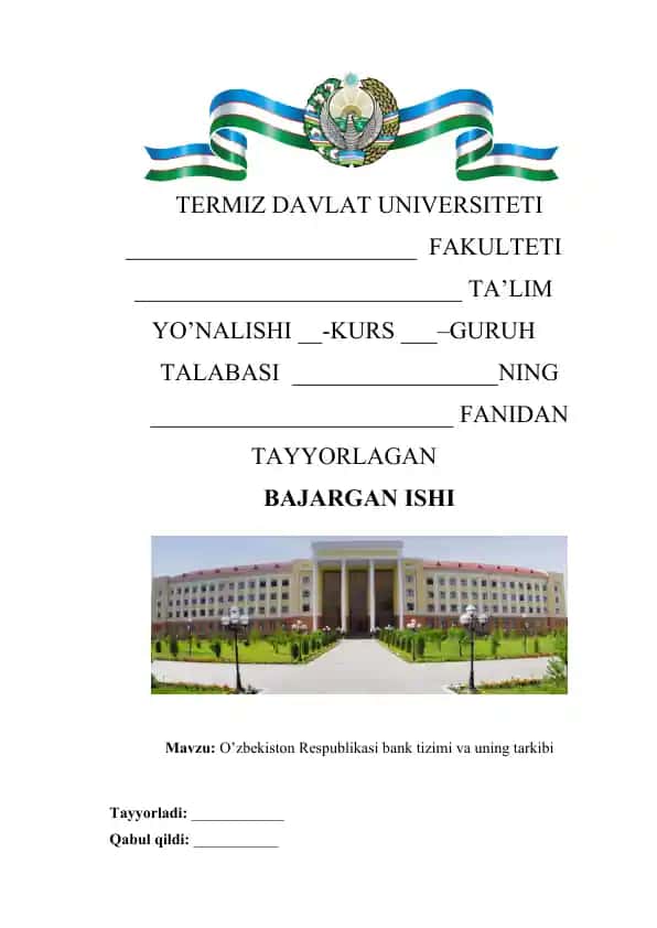 O'zbekiston Respublikasi bank tizimi va uning tarkibi