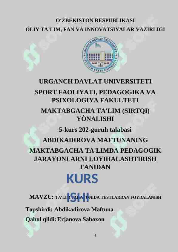 TA'LIM JARAYONIDA TESTLARDAN FOYDALANISH