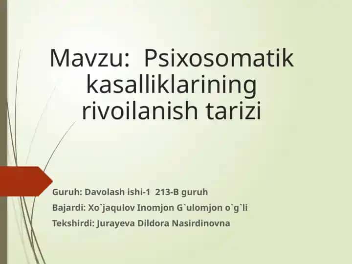Psixosomatik kasalliklarining rivoilanish tarizi