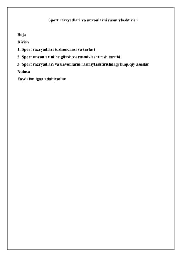 Sport razryadlari va unvonlarni rasmiylashtirish