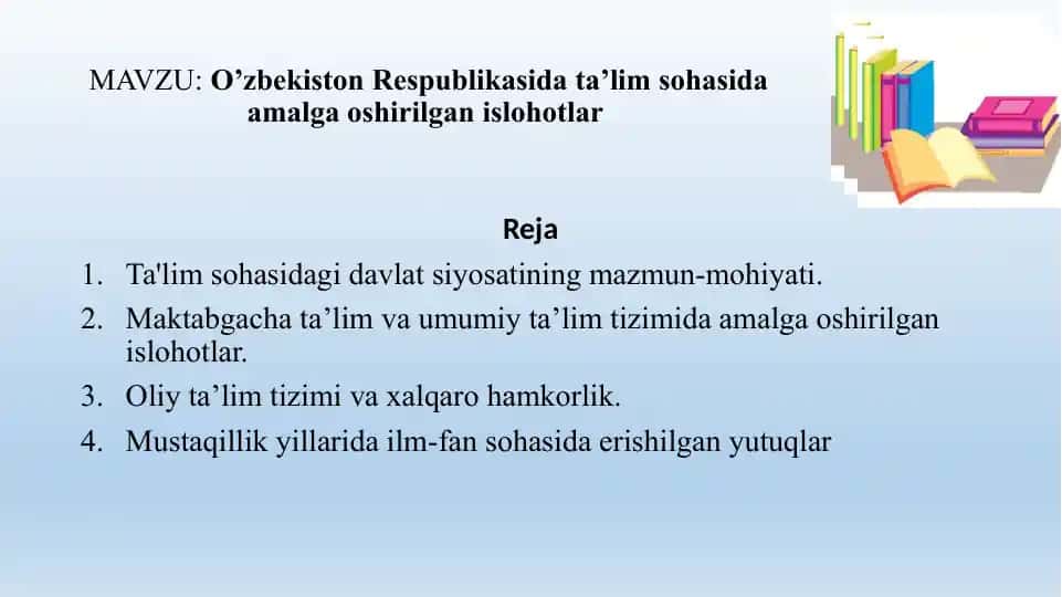 O’zbekiston Respublikasi dastlabki ta’lim sohasida amalga oshirilgan islohotlar