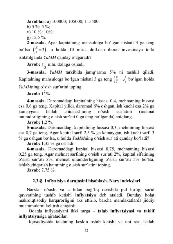 Inflyatsiya darajasini hisoblash. Narx indekslari
